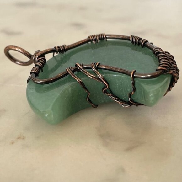 Tree of Life Moon Pendant Copper Wire Wrapped Green - Picture 7 of 12